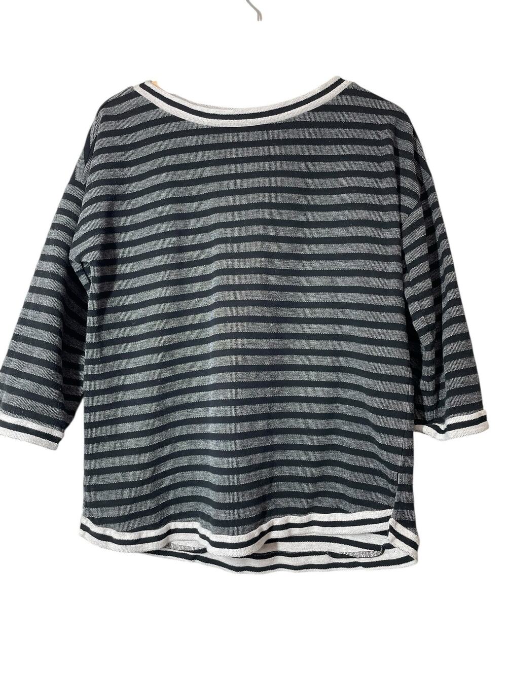 Soft Surroundings 3/4 Sleeve Shirt Black Gray White Size M Oversized Cozy Core